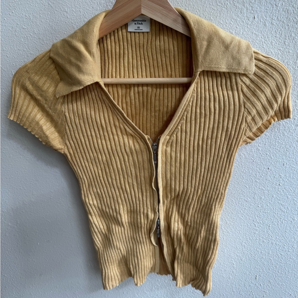 Abercrombie Ribbed Zip-Up polo Top yellow size XS